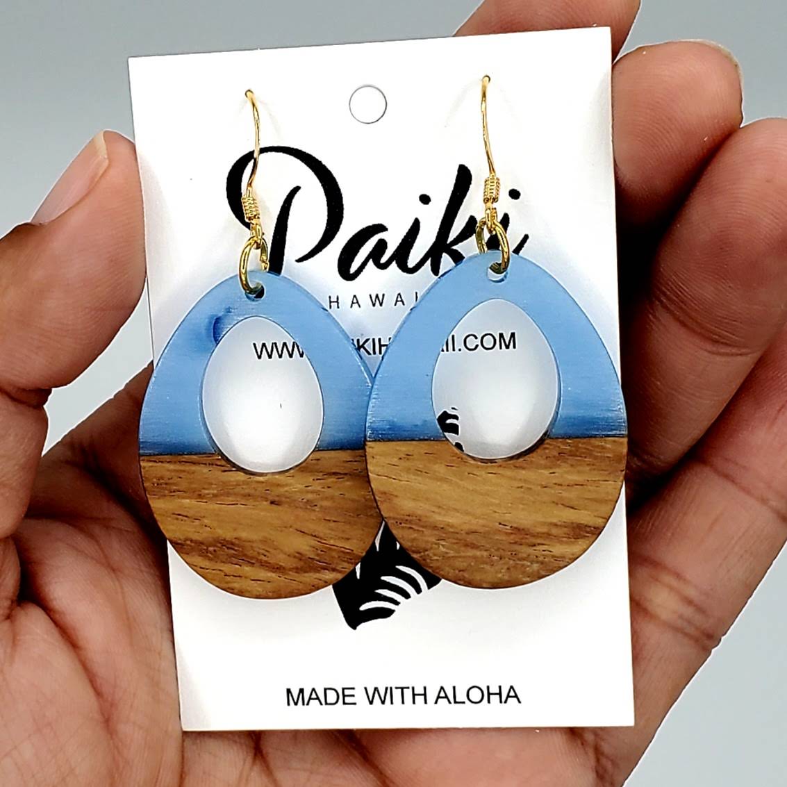 Lani Blue Resin & Wood Teardrop Earrings